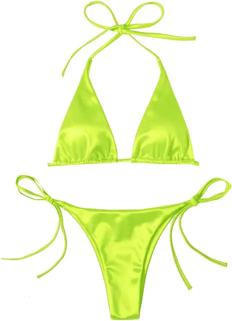 Metallic Halter Top Two-Piece Bikini Beachwear Set