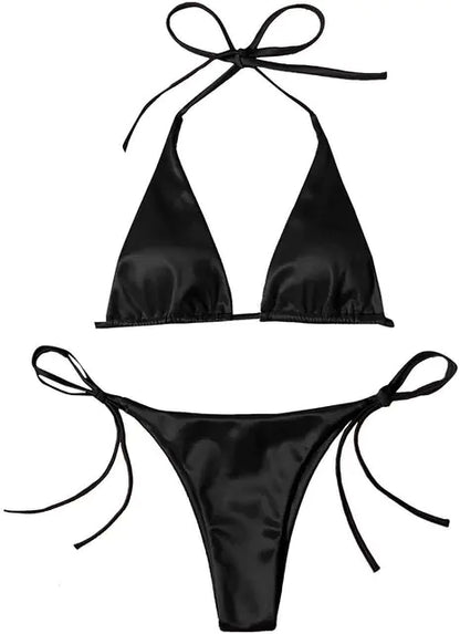 Metallic Halter Top Two-Piece Bikini Beachwear Set