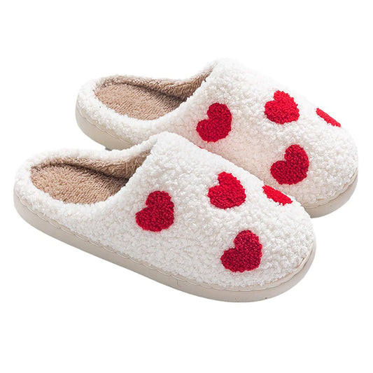DAFAJGY Valentines Day slippers Love Slipper Heart Slippers Smile Face Slippers Soft Cloud Plush Fluffy Couple Slippers Slip-on Cozy Indoor Outdoor 43/44